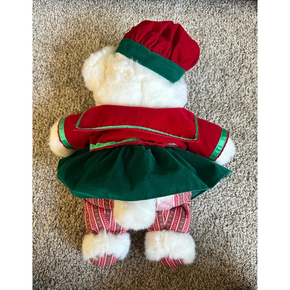 Vintage 1992 Kmart Christmas Bear Plush White Holiday Red Green Velvet Outfit‎